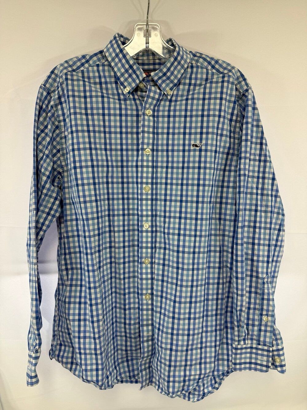 Vineyard Vines Slim Fit Whale Shirt Size Large Mens 100% Cotton Blue Plaid